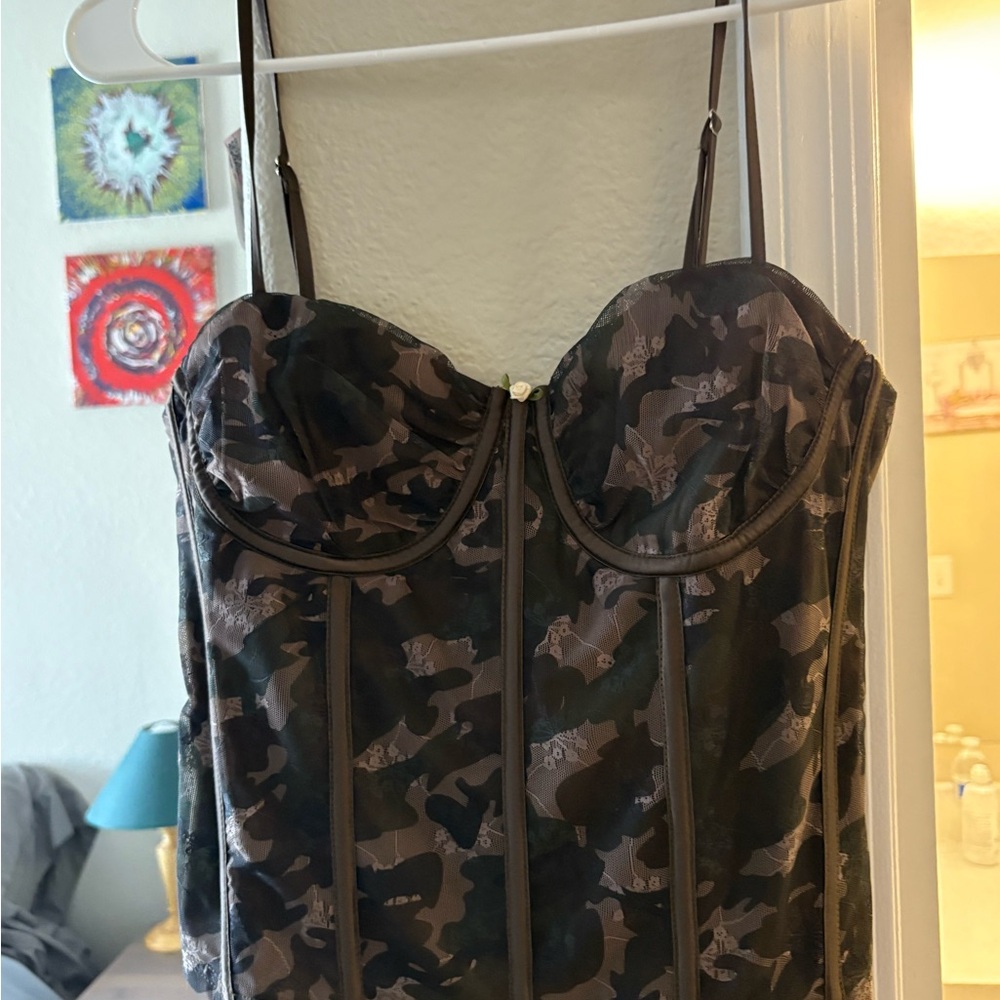 Pretty Garbage Camouflage Bustier Top